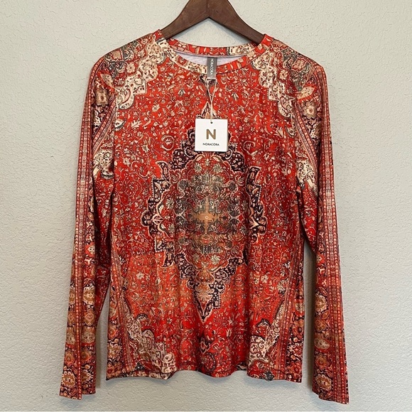 noracora Tops - Noracora Colorful Patterned Boho Graphic Long Sleeve Top Women's Medium NWT